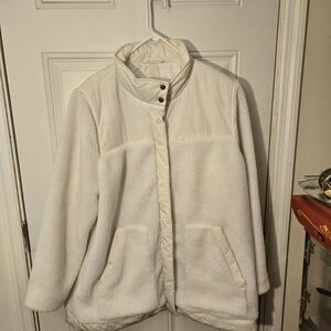 Vintage Zuda White Winter Jacket Furry Zipper Buttons Pockets XL